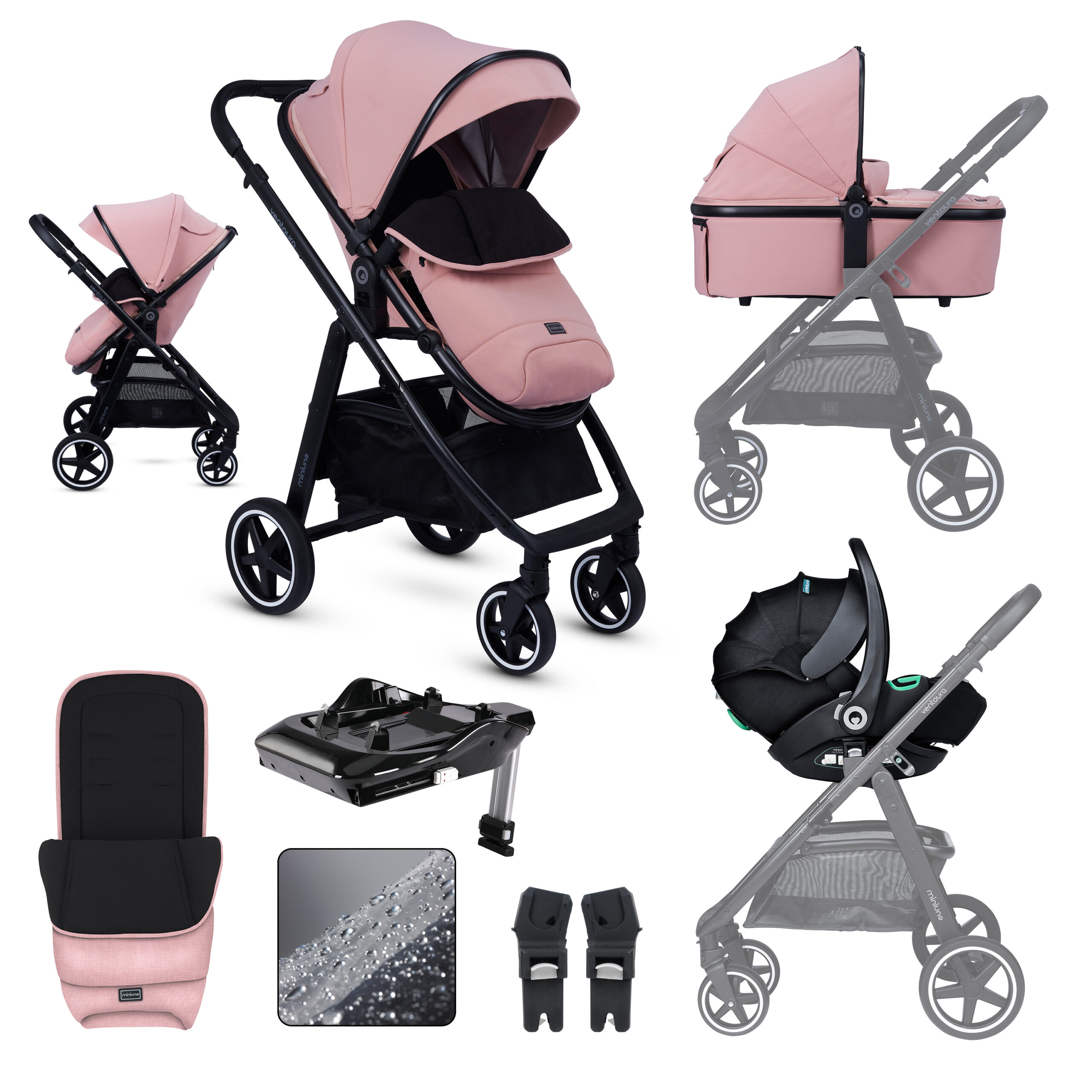 Miniuno Ventoura Travel System & Isofix Base - Pink