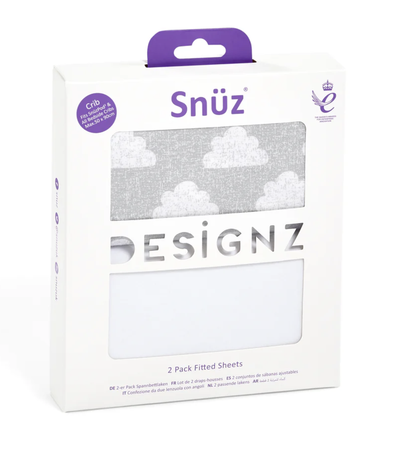 Snuz Crib Fitted Sheets 2 Pack Fitted Sheets Jersey Cotton Grey Cloud