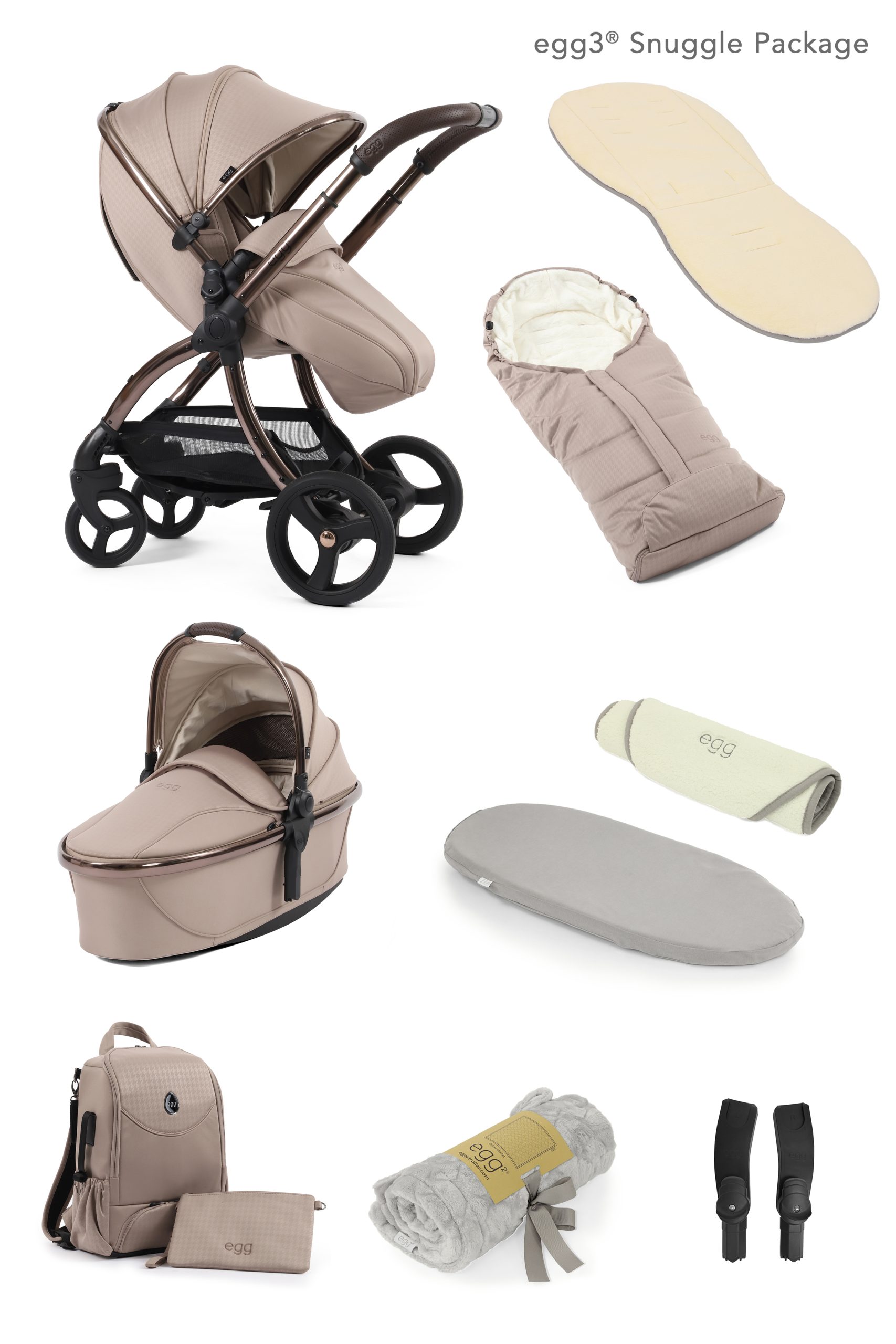 egg3® Special Edition Stroller 9 Piece Snuggle Bundle - Houndstooth Almond