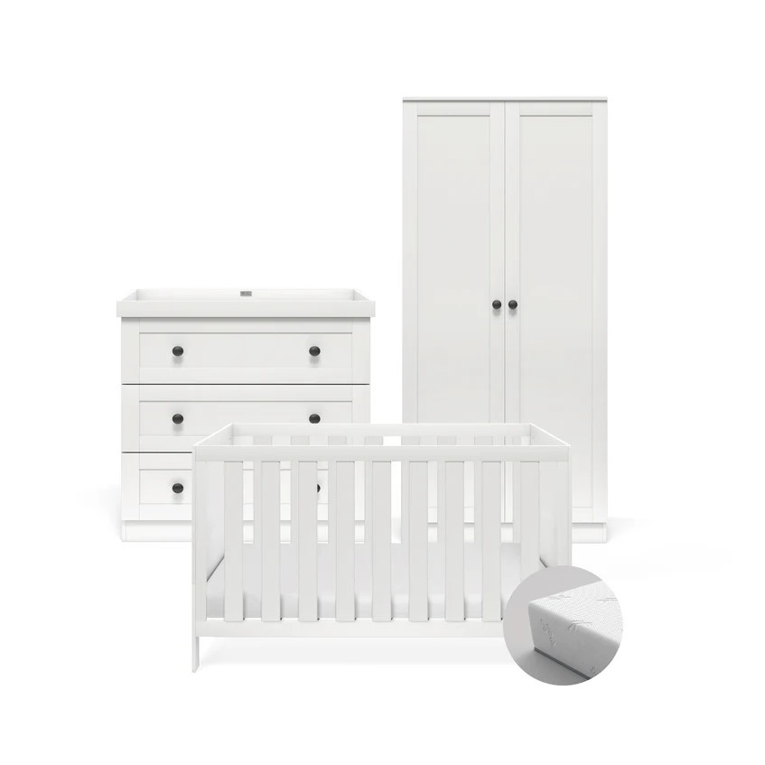 Bromley White 3 Piece Nursery Room Set With Mattress