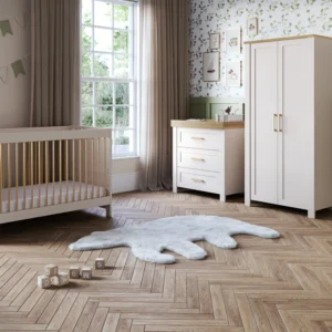 Seville 3 Piece Nursery Set with Convertible Cot to Toddler Bed, Dresser & Wardrobe
