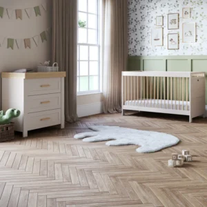Seville 2 Piece Nursery Set with Convertible Cot Bed to Toddler Bed & Dresser