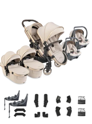 Peach 8 Pushchair and Carrycot - Twin 360 Car Seat Combo