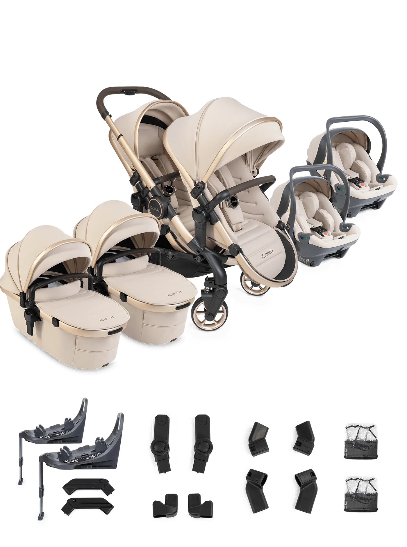 Peach 8 Pushchair and Carrycot - Twin 360 Car Seat Combo