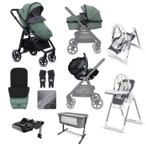Pram Bundle Shamrock Toura Travel System-Hi-Lo Chair & Bedside Crib